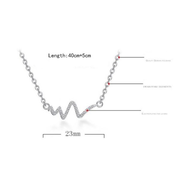 NEW 925 Sterling Silver Crystal Heartbeat Necklace - Picture 2 of 5